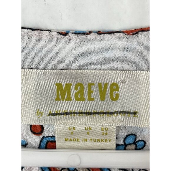 Anthropologie Maeve Dress Size 2 Praslin Button Front Print Flutter Sleeve - Picture 8 of 12